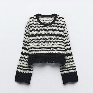 Zara Black and White Striped Women's Sweater